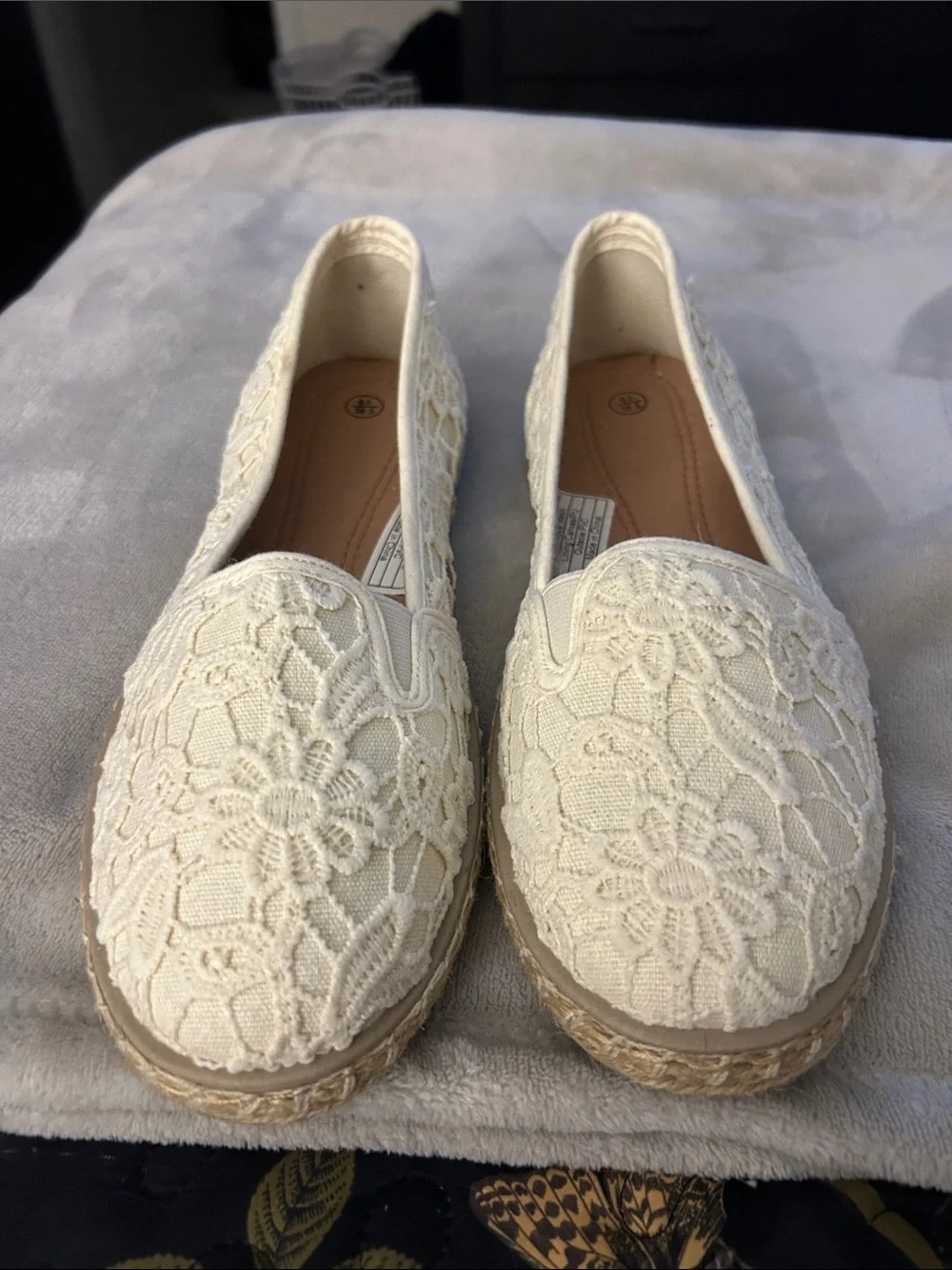 Women's Cream Lace Espadrille Slip-On Flats